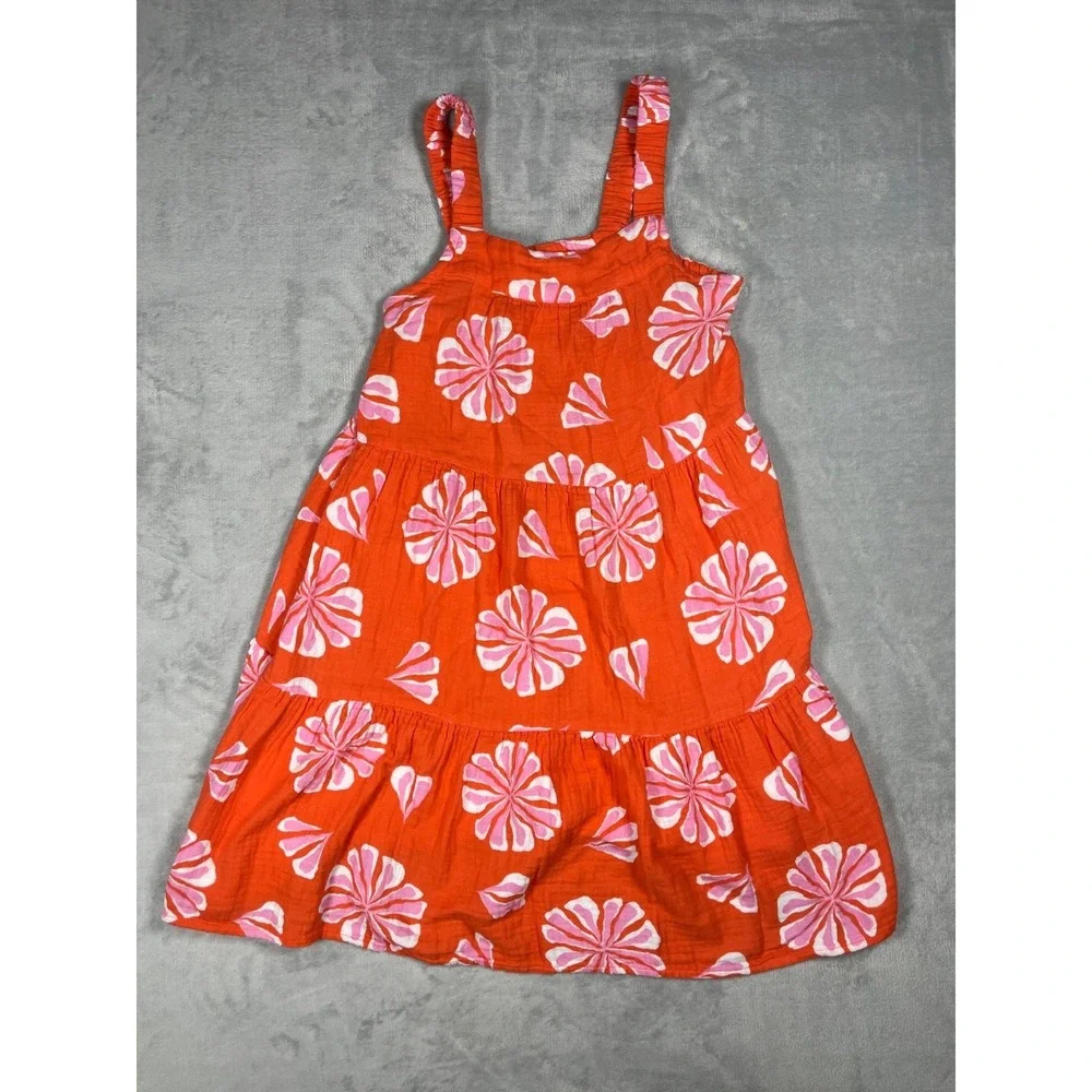 Crewcuts Girls Size 10 Orange Pink Floral Tiered Sundress Sleeveless Summer
